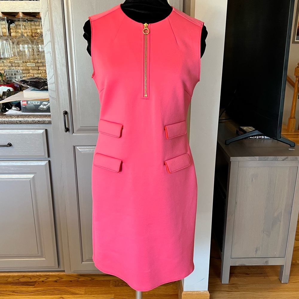 Women's Pink Sleeveless Shift Dress with Gold Zip